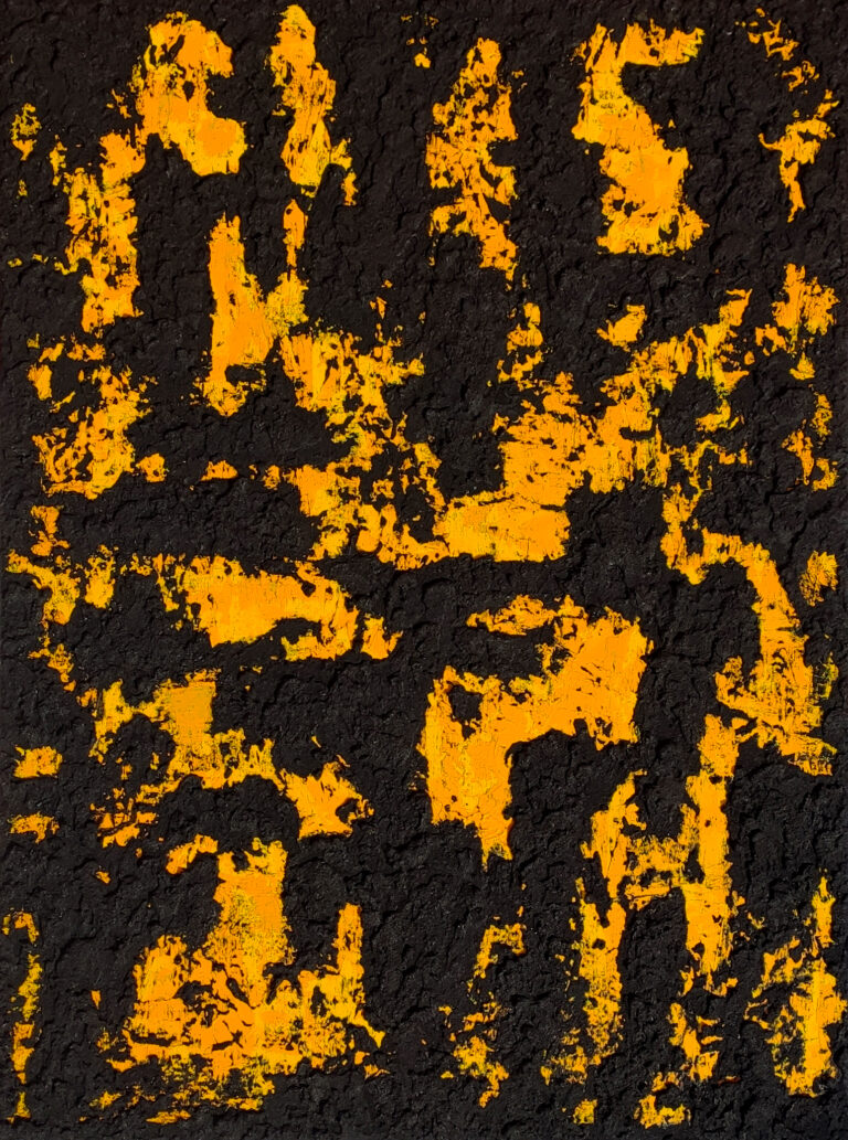 Yakamoza - Abstract high contrast painting with with warm yellow and black strong texture
