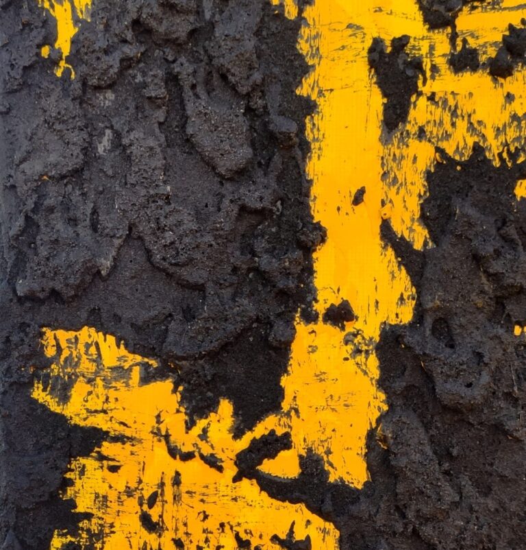 Yakamoza - Detail of Abstract high contrast painting with with warm yellow and black strong texture